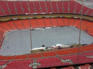 Nov. 16, 2014; Kansas City, MO; General view of the field from the press box before Week 11's game between the Chiefs and Seahawks. Credit: Teope