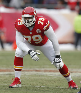 Chiefs tackle Donald Stephenson (79) waits for a play to start during the second half of an NFL football game against the Indianapolis Colts at Arrowhead Stadium on Dec. 22, 2013 in Kansas City, Mo.  (AP Photo/Ed Zurga, File)