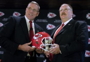 New Kansas City Chiefs general manager John Dorsey, left, poses with new head coach Andy Reid during an NFL football news conference announcing Dorsey's hiring Monday, Jan. 14, 2013, in Kansas City, Mo. (AP Photo/Charlie Riedel)
