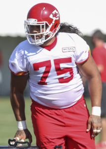 Aug. 2, 2015; St. Joseph, MO: Chiefs rookie defensive tackle Charles Tuaau during training camp drills at Missouri Western State University. (Emily DeShazer/The Topeka Capital-Journal)