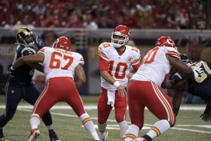 Sept. 3, 2015; St. Louis; Chiefs quarterback Chase Daniel throws during the first quarter of the preseason finale against the St. Louis Rams at the Edward Jones Dome. (AP Photo/L.G. Patterson)