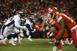 Nov. 30, 2014; Kansas City, MO; General view of the line of scrimmage in a Week 13 game between the Chiefs and Denver Broncos at Arrowhead Stadium. (AP Photo/Charlie Riedel)