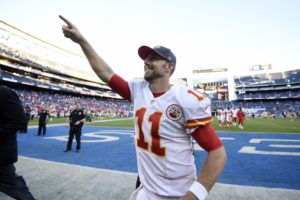 Nov. 22, 2015; San Diego; Chiefs quarterback Alex Smith points to fans after the Chiefs defeated the Chargers, 33-3, at Qualcomm Stadium. (AP Photo/Denis Poroy)