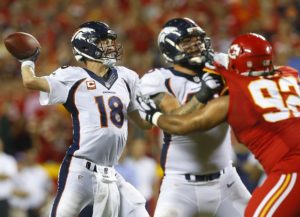 Sept. 17, 2015; Kansas City, MO; Denver Broncos quarterback Peyton Manning in action against the Chiefs at Arrowhead Stadium. (Chris Neal/The Topeka Capital-Journal)