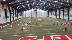 Dec. 30, 2015; Kansas City, MO; General view of players warming up before practice at the Chiefs indoor facility.