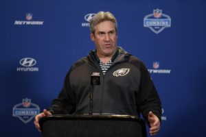 Feb. 24, 2016; Indianapolis; Philadelphia Eagles coach Doug Pederson speaks during a press conference at the NFL Scouting Combine at Lucas Oil Stadium. (AP Photo/Michael Conroy)
