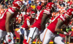 Kansas City Chiefs quarterback Nick Foles lined up with the offense at Arrowhead Stadium in a preseason game against the Seattle Seahawks on Aug. 13, 2016. (Emily DeShazer/The Topeka Capital-Journal)