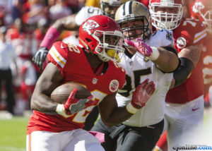 Kansas City Chiefs running back Spencer Ware carries the ball against the New Orleans Saints during the Chiefs' 27-21 win at Arrowhead Stadium on Oct. 23, 2016. (Nick Tre. Smith/Special to The Topeka Capital-Journal)
